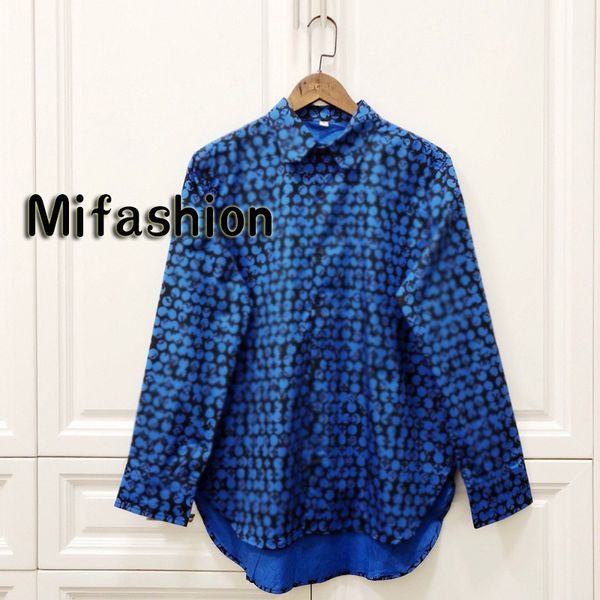 

2019 Fashion Luxury Designer Europe France Paris Blue Allover Logo Long-sleeved Blouse Mens Clothing Streetwear Women Clothes Casual Shirt