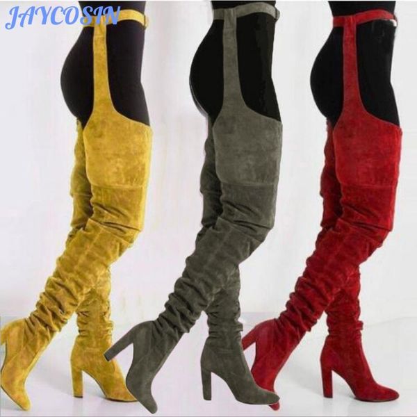 

jaycosin 2020 new solid suede flock women over knee long boots boots for women zipper wedges shoes zapatos de mujer, Black
