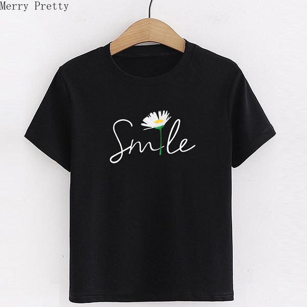 

merry pretty 2020 new harajuku women sun flower t shirt black smile cotton t-shirts girls short sleeve basic tee s-2xl, White