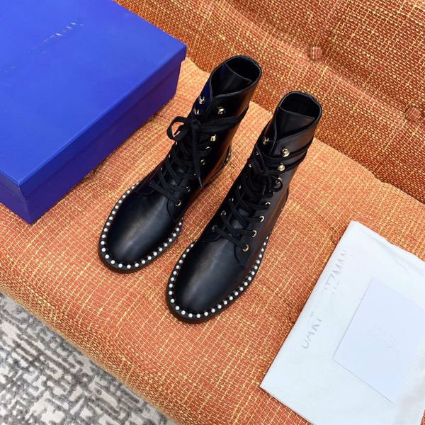 

fashion classic round head middle calf female models martin boots comfortable and simple trendy lace fashion boots, Black