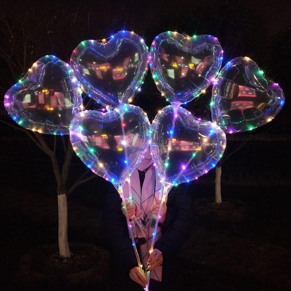 

love heart star shape led light bobo balloons luminous transparent balloon with stick for christmas wedding party festival decoration