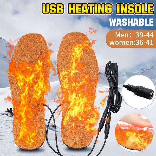 

1 pair usb heated shoe insoles foot warming pad feet warmer sock pad mat winter outdoor sports heating insoles winter warm, Black