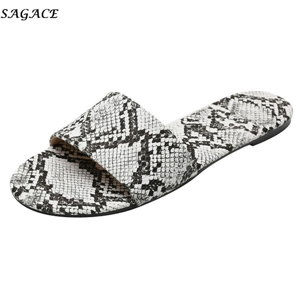 

sagace 2020 new women women outdoor flat anti-slip slippers snake pattern casual beach shoe large size, Black