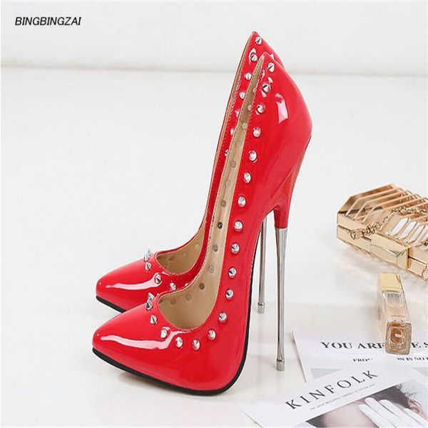 

new pattern superior quality pointed toe shoes woman 16cm metal thin high heels ladies sm pumps fashion show nightclub usa 4-13, Black