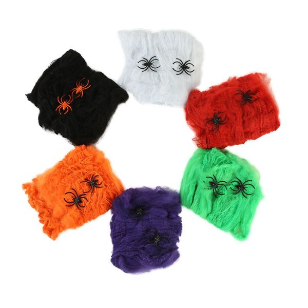 

100pcs halloween spider web halloween giant stretch spider web with 2 plastic spider cobweb for halloween party decoration with dhl shipping
