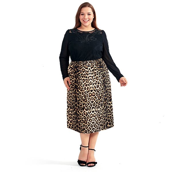 

women skirts long skirt vintage plus size skirts for women 4xl 5xl 8xl leopard print comfortable casual high waist straight stretch h123, Black