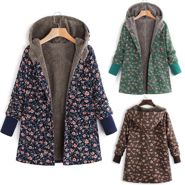 

autumn winter coat women casual new fashion coat winter vintage print fleece thicken hasp coats outwear y802, Black;brown