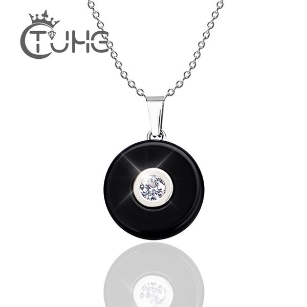 

pendant necklace women jewelry 2020 fashion gold color stainless steel ceramic necklace women christmas gift, Silver