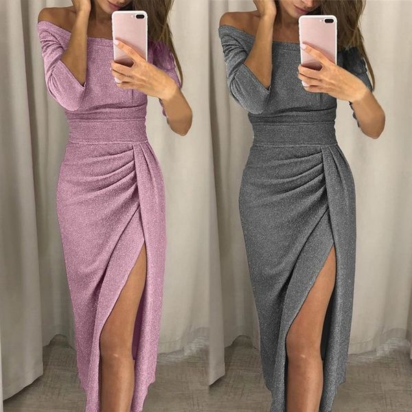 

litthing off shoulder women's dresses party dress shiny silk long-sleeves high waist vintage bling bodycon dresses vestido, Black;gray