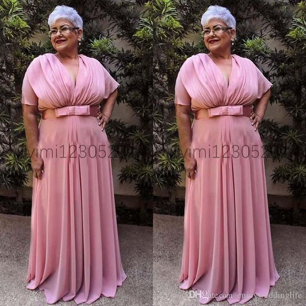 

plus size chiffon mother of the bride dresses v neck short sleeve draped sweep train women wedding guest gowns mother evening party gowns, Black;red