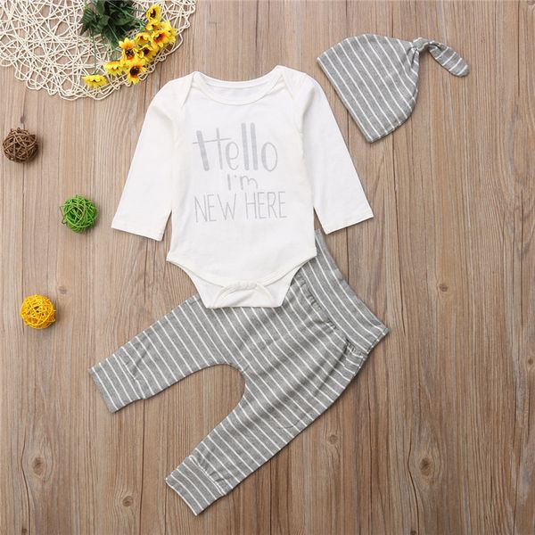 

новый новорожденный младенцев девочки мальчики письмо ромпер длинные поножи брюки одежда хлопок мягкие осень мальчики одежда 3шт, White