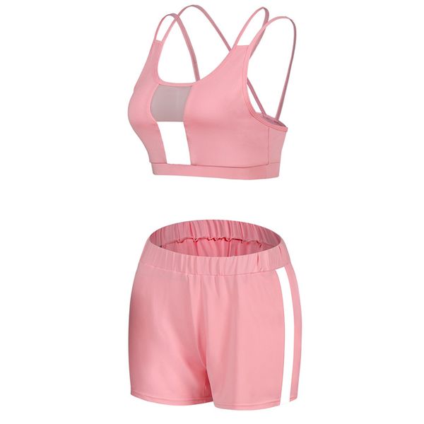 

high women sportswear set strappy mesh vest with shorts for yoga dog88, White;red