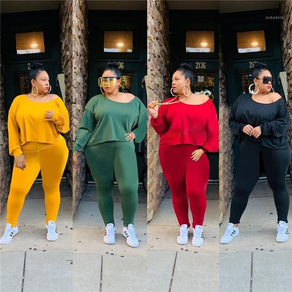 

tracksuit с длинным рукавом crew neck top casual брюки famale плюс размер одежды женщины solid color, Gray