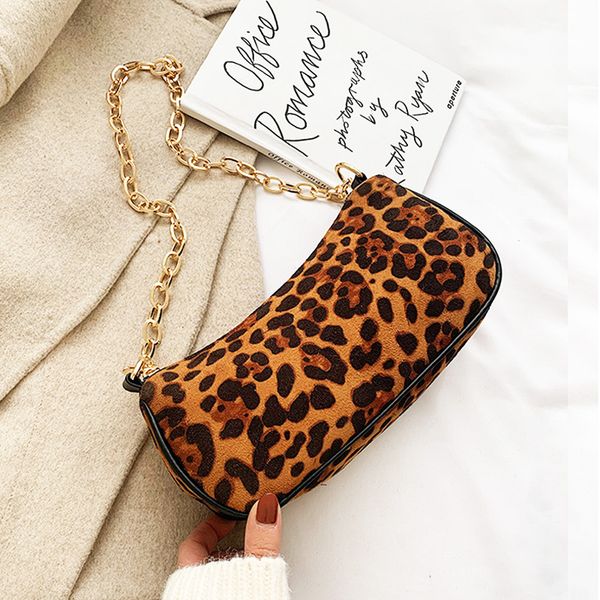 

vintage pu leather leopard print women's bag chain shoulder bag ladies underarm bagtette package simple totes handbag and purses