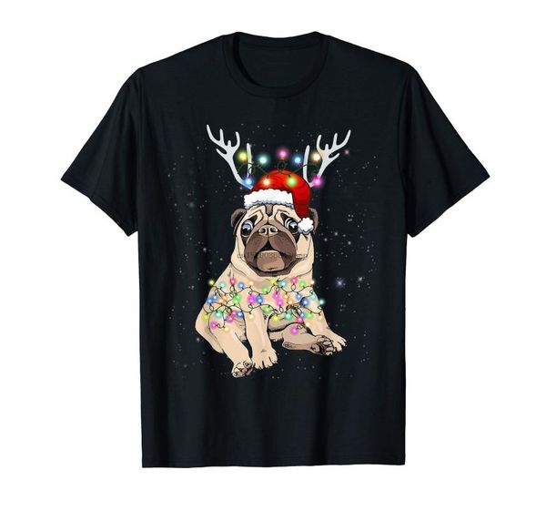 

christmas lights pug dog lover t-shirt-men's t-shirt-black, White;black