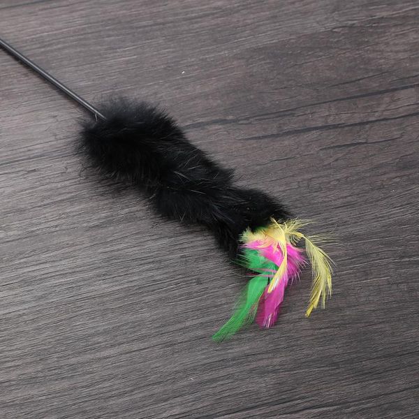 

cat toys pet interactive toy colorful turkey feathers tease cat stick teaser and exerciser for cat pet supplies random colors