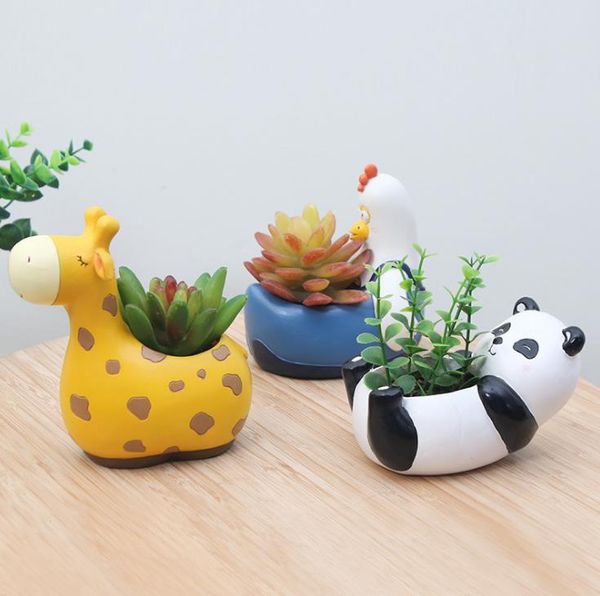 30 PZ Animali Del Fumetto Succulente Fioriera Vaso Resina Artigianato Giraffa Zebra Orso Polare Panda Ippopotamo Forma Decorazione Desktop Vaso di Fiori SN4380