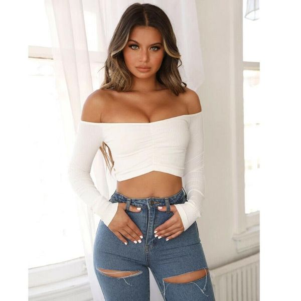 

hirigin модные женские футболки 2020 с плеча уличная одежда harajuku стрейч друзья топы женская футболка футболка femme, White