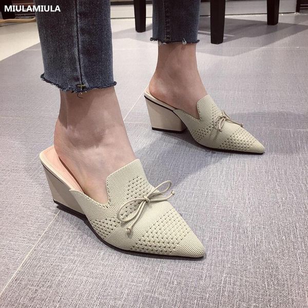 

miulamiula designers 2020 spring new fashion elegant butterfly-knot pointed shoes high wedges heels lady pumps 35-41, Black
