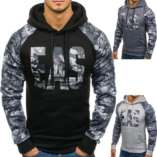 

men eas letters printed hoodies camouflage hooded sweatshirts long sleeved, Black
