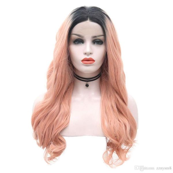 

харизма розовый синтетический парик фронта шнурка длинные волнистые ombre парик dar tones волос glueless парик высокой температуры волос, Black