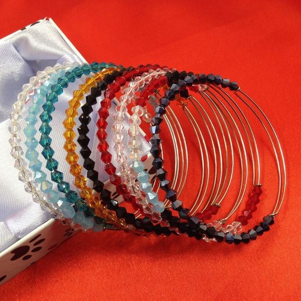 

20pcs/lot mix color adjust wire 4mm bicone crystal bead bracelet/expanded steel wire crystal bangle gift bracelet for women, Golden;silver