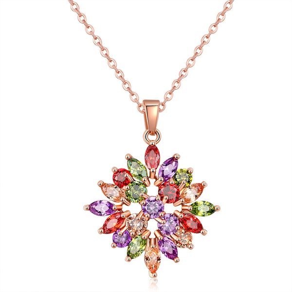 

european and american fashion super flash color zircon necklace environmental protection copper women's gorgeous flower exaggerated pen, Silver