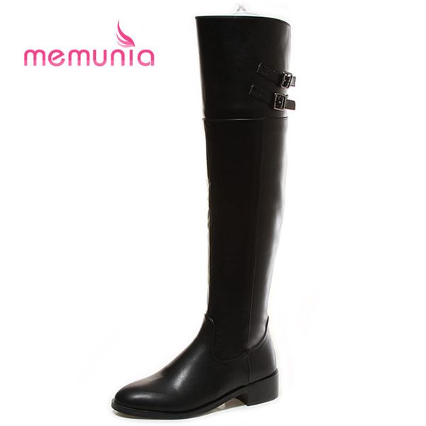

memunia 2018 new over the knee boots simple buckle fashion boots med heels slip on winter thigh high large size 33-44, Black