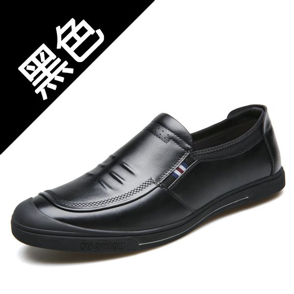 

2018 new autumn men casual shoes genuine leather men shoes official dress mens leather flats for, Black
