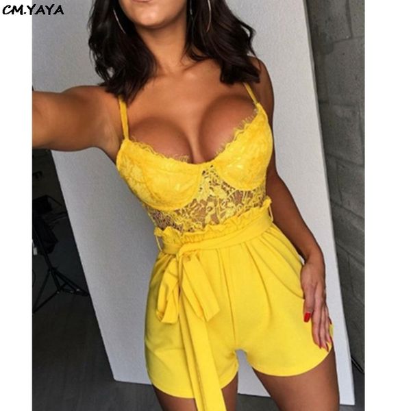 

2019 new women summer spaghetti strap plunging v-neck with sashes boot cut playsuit beach fashion short jumpsuit romper t105, White