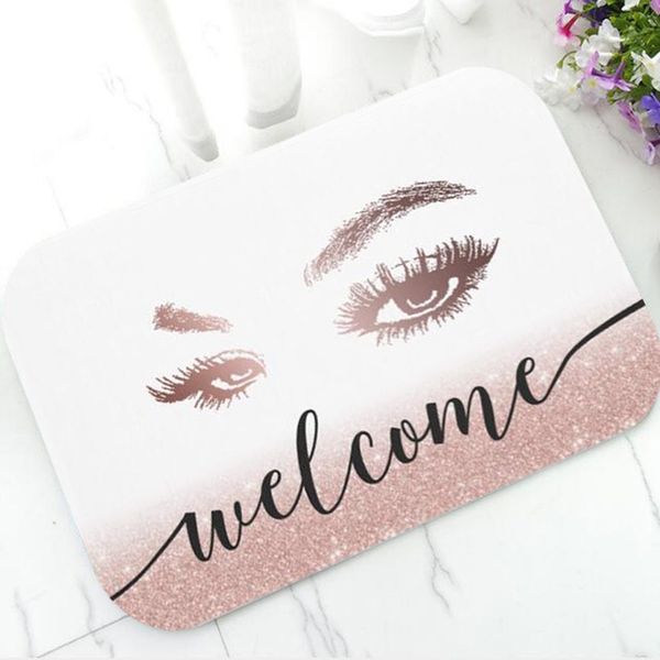 Trendy Rose Gold Glitter EyeLash Lashes Door Mat Sparkly Makeup