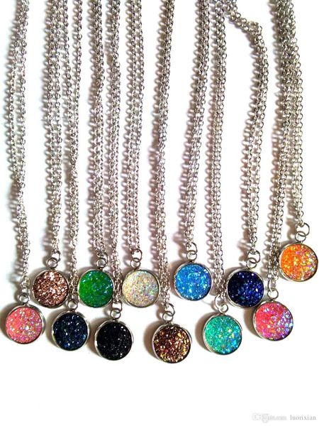 

mixed order 20pcs lot stainless steel druzy pendant necklace fashion jewelry valentine's day gift 20pcs lot, Silver