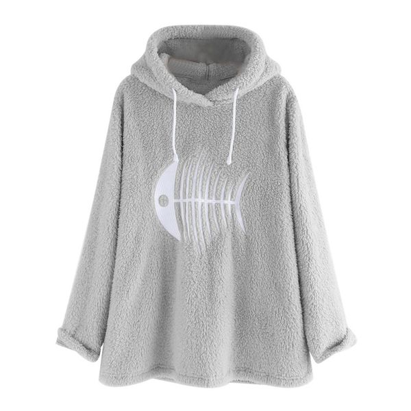 

sweatshirt women autumn winter fish bone embroidered long-sleeved loose casual hooded pullover, Black