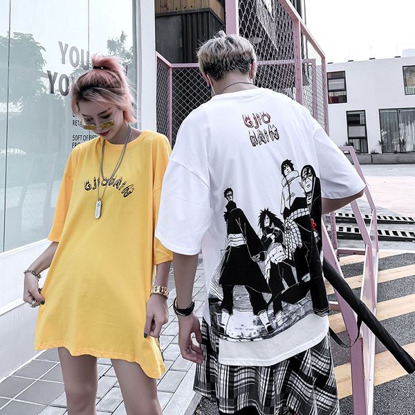 

summer men's short sleeve t-shirt hip hop street costume naruto cartoon character print tee casual crew tee shirt couple top, White;black