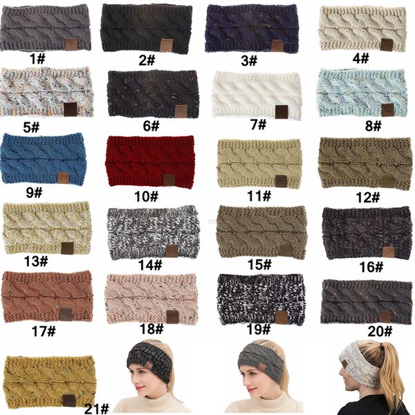 

21colors knitted crochet headband women winter sports headwrap hairband turban head band ear warmer beanie cap headbands, Black;brown