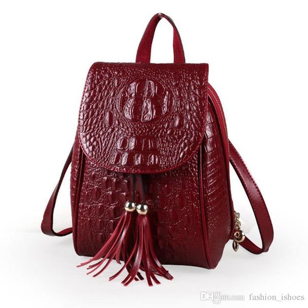 

crocodile pattern tassel backpack women 2018 new trend fashion wild genuine leather backpack female shoulder bag travel rucksack #284714