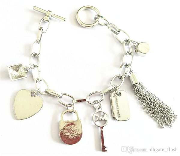 

luxury bracelet men's women's heart tassel key charm pendant cuff bracelet new jewelry ing, Golden;silver