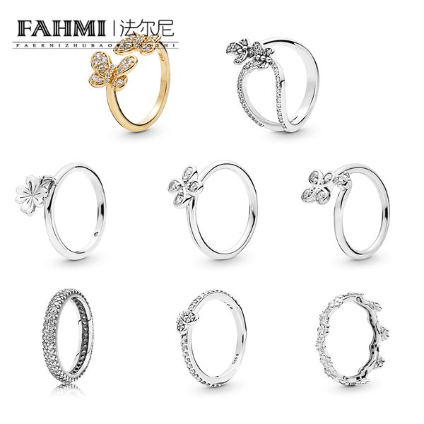 

fahmi 100%925 sterling silver four-petal flower hanging clover glossy swing bedazzling butterfly shine dazzling butterflies flower crown, Slivery;golden