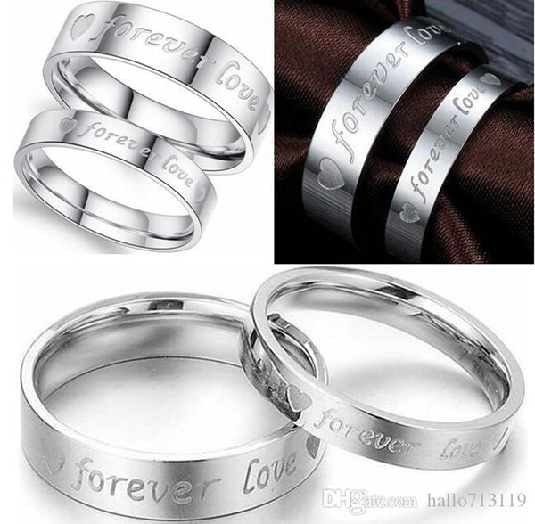 36 pezzi (18 paia) Silver Forever Love coppie amanti anelli Comfort fit acciaio inossidabile Anello di fidanzamento per matrimonio Moglie Marito Regalo di compleanno