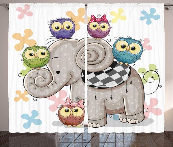 

owl curtains home decor cute cartoon elephant and owls on a floral background animal love big eyes boys girls decor living