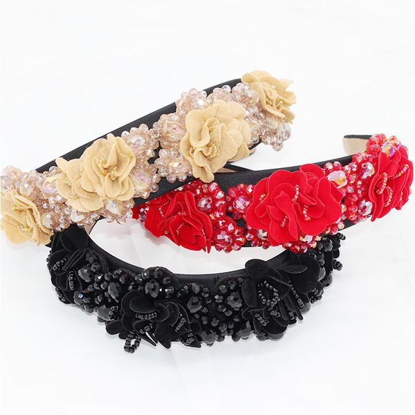 

vinatge baroque headband crystal flower crown tiara women wide hair head hoop bands headdress wedding hair jewelry accessories, Golden;white