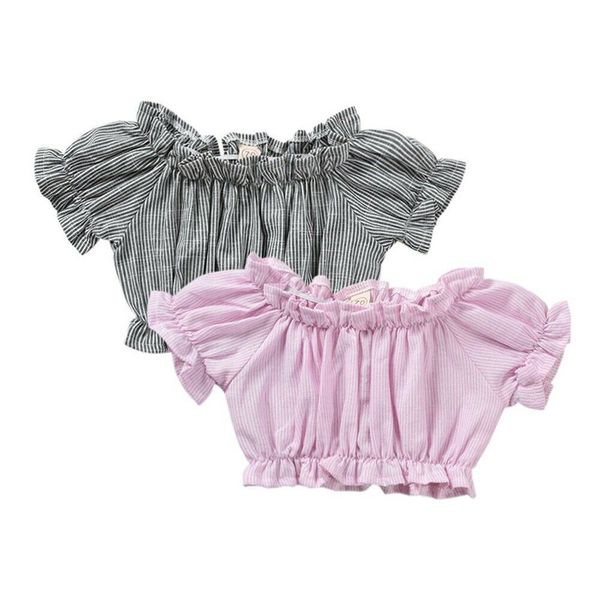 

fashion summer baby teenage big girls striped blouse shirts for kids child chiffon school girls off shoulder crop costume, White;black