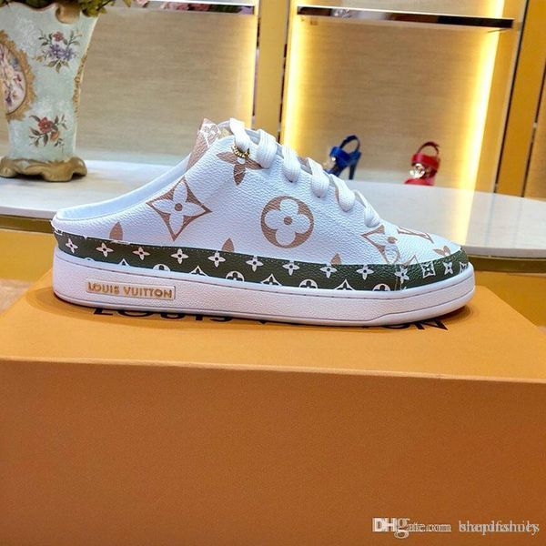 

женщина обучение и баскетбол обувь печати реальной кожи мода классического half тапочка шнурок платформа вскользь с оригинальной коробкой, Black