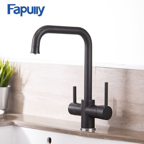 

fapully black kitchen faucets cold and dual handle mixer with filtered water brass faucet mixers sink tap 927-33b
