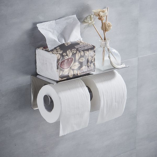 Espelho polimento WC telemóvel suporte de papel higiênico Platform titular rolo de papel duplo em aço inoxidável 304 Cremalheira Papers rolo de toalha
