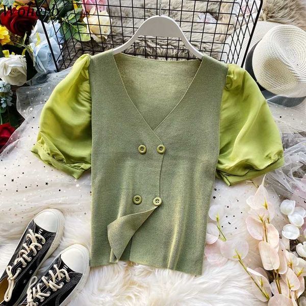 

woherb женщины блузка v-образным вырезом двубортный вязание шифон лоскутное женские рубашки лето новый wolid кардиган короткие женские топы, White