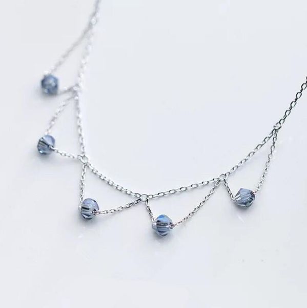 

jewelry s925 sterling silver necklace bluish violet balls tassle crystal hollow out triangle pendant necklace chokers for women