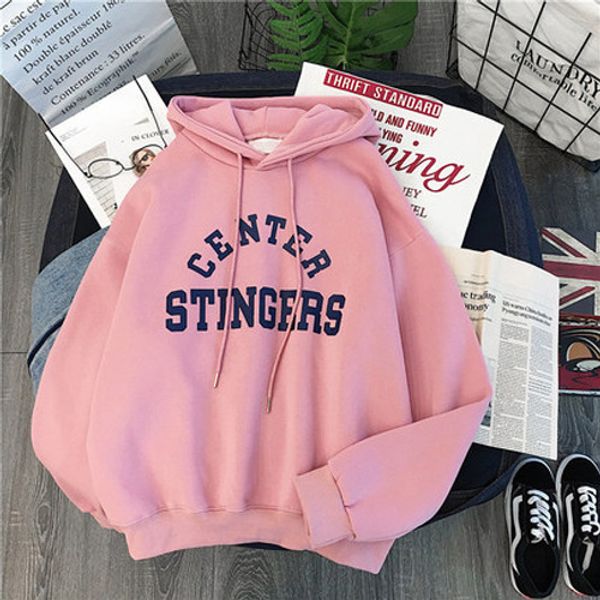 

luzuzi plus velvet women hoodies women loose leisure letter printed long sleeve women pullover soft cotton korean sweatshirt, Black