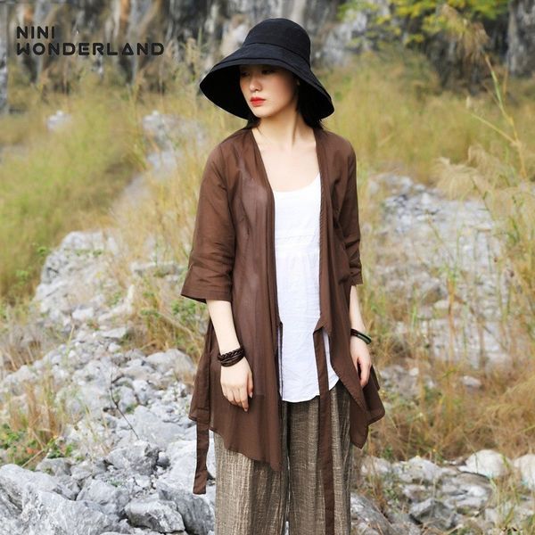 

women's jackets nini wonderland women thin coat 2021 spring solid color cotton cardigan coats summer jacket outwear female v neck casua, Black;brown