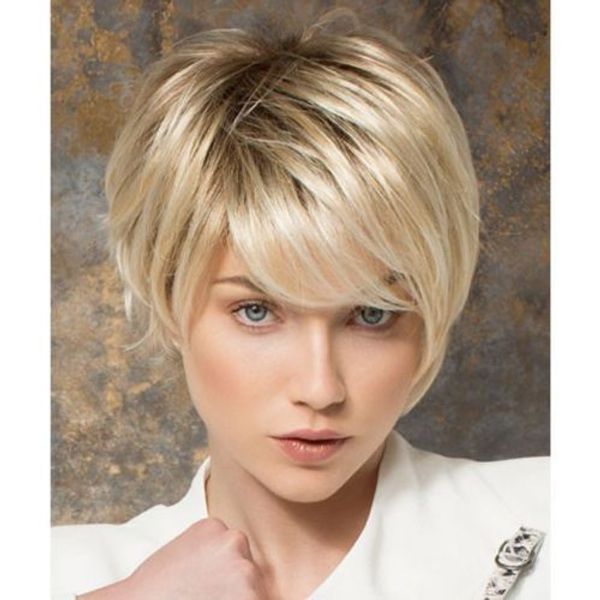 Natural Women Short Blonde Mixed Straight Synthetic Kanekalon Heat